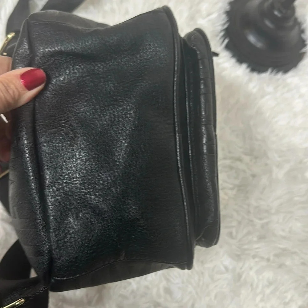 Steve Madden Mini Backpack Purse Black Embossed Leather Logo - Picture 6 of 10